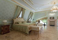 The soft color scheme has given the classic style bedroom an unusual lightness and majestic exclusivity Classic style attic bedroom interior