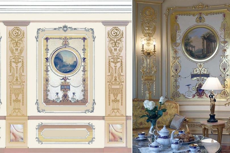 Golden living room project and photo implementation