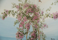 Иллюзорная живопись с цветами и птицами Фрагмент росписи растений для обманки