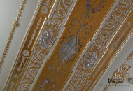 Fragment of the ceiling with painting on the leaf Gold plated mirrors with scallop
