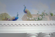 Animalistic composition with peacocks Illusionary painting in cold colors