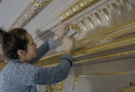 Preparation for gilding. Primer application Gilding cornice with spoons