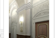 Визуализация коридора с арками, живописью и лепниной проект декора лепнина