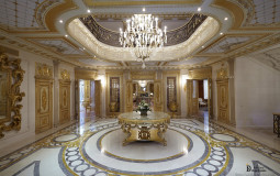 The hall of the residence is decorated with luxurious gilding of wood and stucco, fine paintings and marble floors Magnificent decoration of the residence hall
