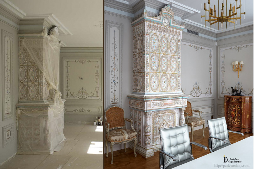 Декорирование гостиной альфрейной росписью