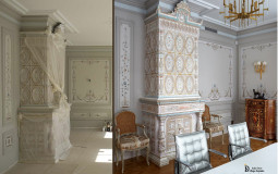 Alfrey painting has changed the look of the interior of a classic living room with a fireplace, located in the historical part of the city Decorating the living room with alfrey painting