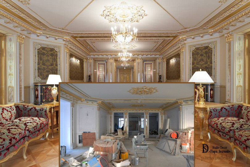 Золочение и роспись в интерьере гостиной
