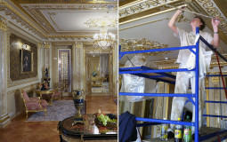 The artist produces a fine ceiling painting and a finished draft of a living room in a classic style