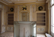 The interior has been transformed by gilded stucco molding, alfrey painting and stylized Renaissance medallions Decorating the living room with alfrey painting