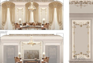 Готовый проект гостиной комнаты Визуализация проекта гостиной с альфрейной росписью и изысканной мебелью
