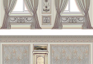 Визуализация проекта интерьера Готовый проект изящного помещения с росписью французский гротеск и лепниной