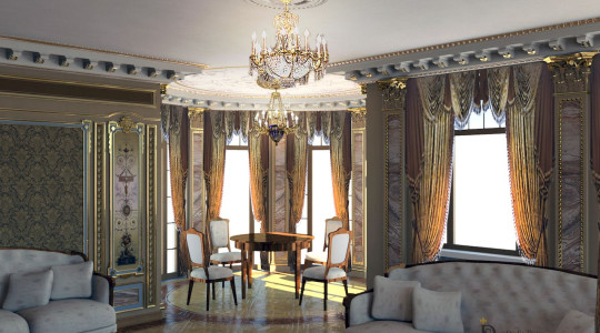 Дизайн дома с эксклюзивным статусным декором: росписью, мраморными пилястрами