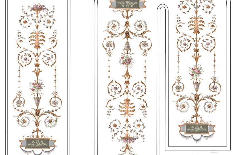 Готовый проект декорирование потолка лестницы утонченной альфрейной росписью