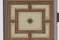 Квадратный потолок оформлен в мягких спокойных тонах