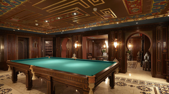 Billiard room decorated in Moroccan style