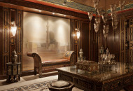 Realistic fake painting and lighting allowed to create a bright perspective of open space in the living room Interior painting in a Moroccan-style living room