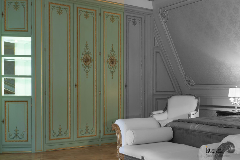 Фрагмент деревянной части стены Роспись стен из дерева