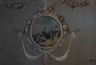 Фрагмент росписи деревянных панелей буазери с медальонами Роспись стен из дерева