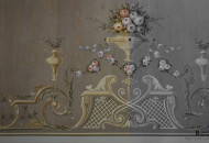 Фрагмент росписи деревянных панелей буазери с цветочными орнаментами Роспись стен из дерева