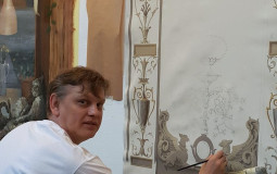 Creation of alfrey painting with griffins in a neoclassical interior