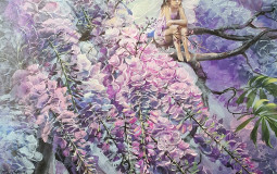 Painting snag of a fairy garden in light colors, with subtle details