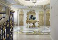 The painting of the stairs has something in common with similar elements of the decor of the halls, which unites the interior together Empire style marble staircase with gilding and painting