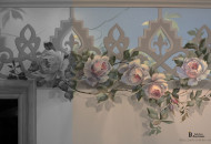 Фрагмент росписи маслом цветов на стене Роспись стен маслом