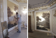 Сложная роспись стен на позолоте Роспись стен на золотом фоне