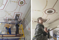 Художники работают на большой высоте Роспись в интерьере. Часть рабочего процесса